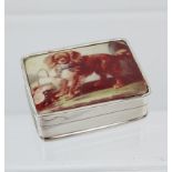 A silver & enamel lidded pill box with pictorial dog image [16.11g]