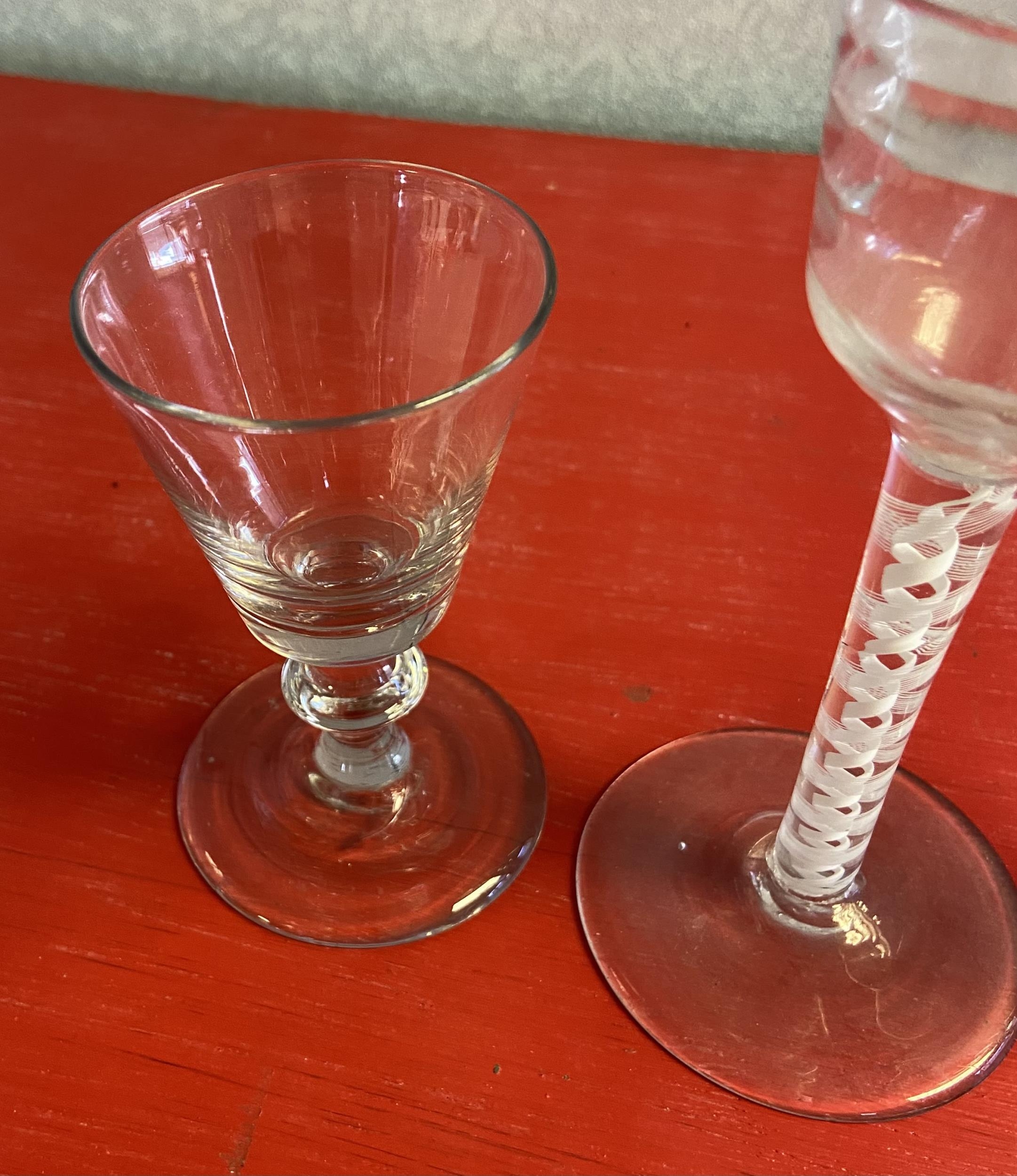 A Lot of 6 various free blown antique sherry glasses. Includes twist stem tall glass with large - Image 5 of 5