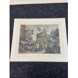 An 18th century coloured engraving titled 'Southwark Fair' Painted, engraved and published by