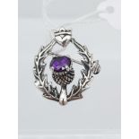 A silver Scottish thistle brooch set with amethyst [5.30g]