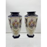 A Pair of hand painted Noritake floral design vases. [24cm in height]