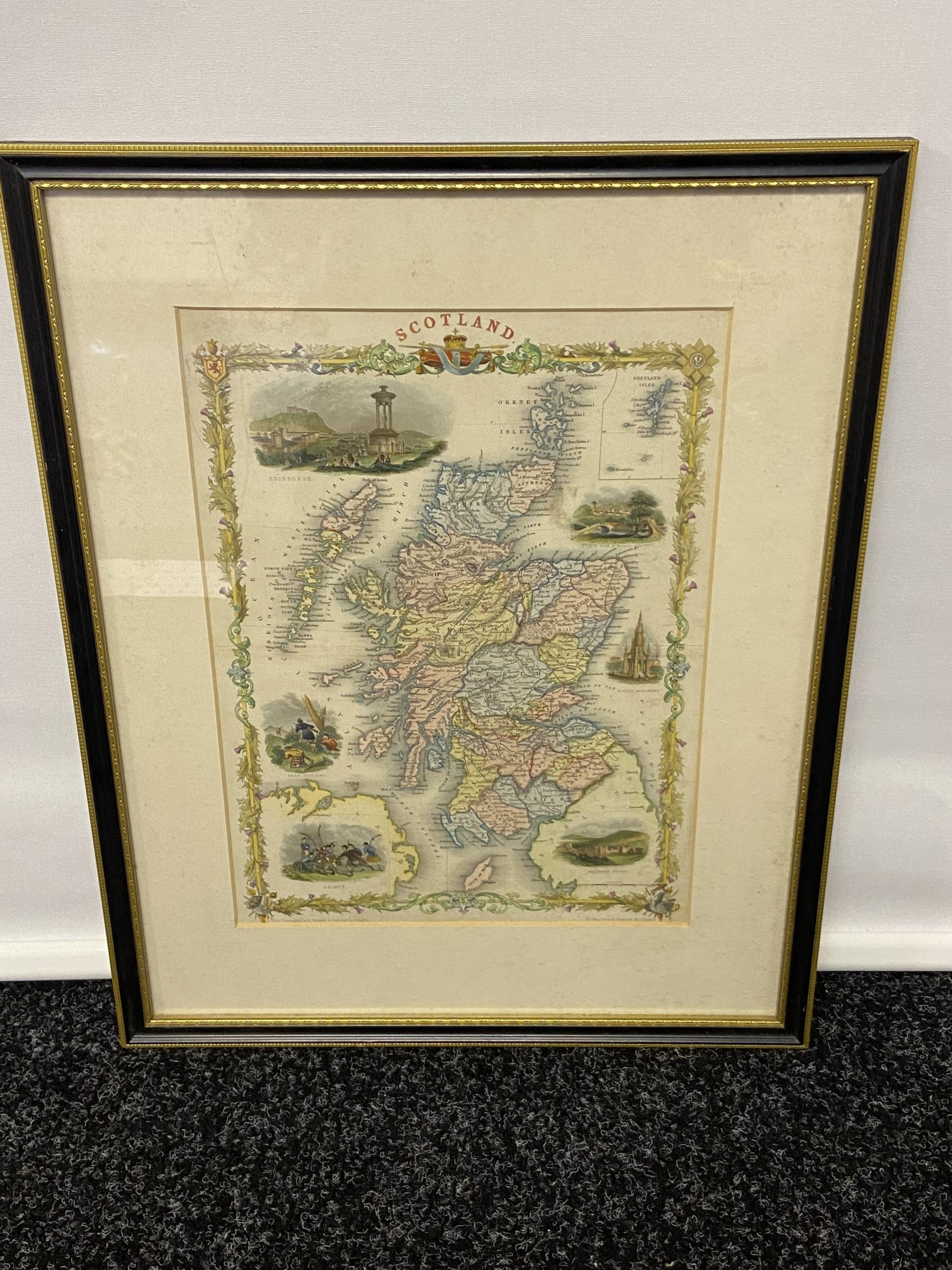 Antique coloured engraving depicting Scotland map. The Illustrations by N. Whittock & Engraved by