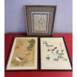 A Lot of three Chinese/ Japanese paintings on silk and tapestry.