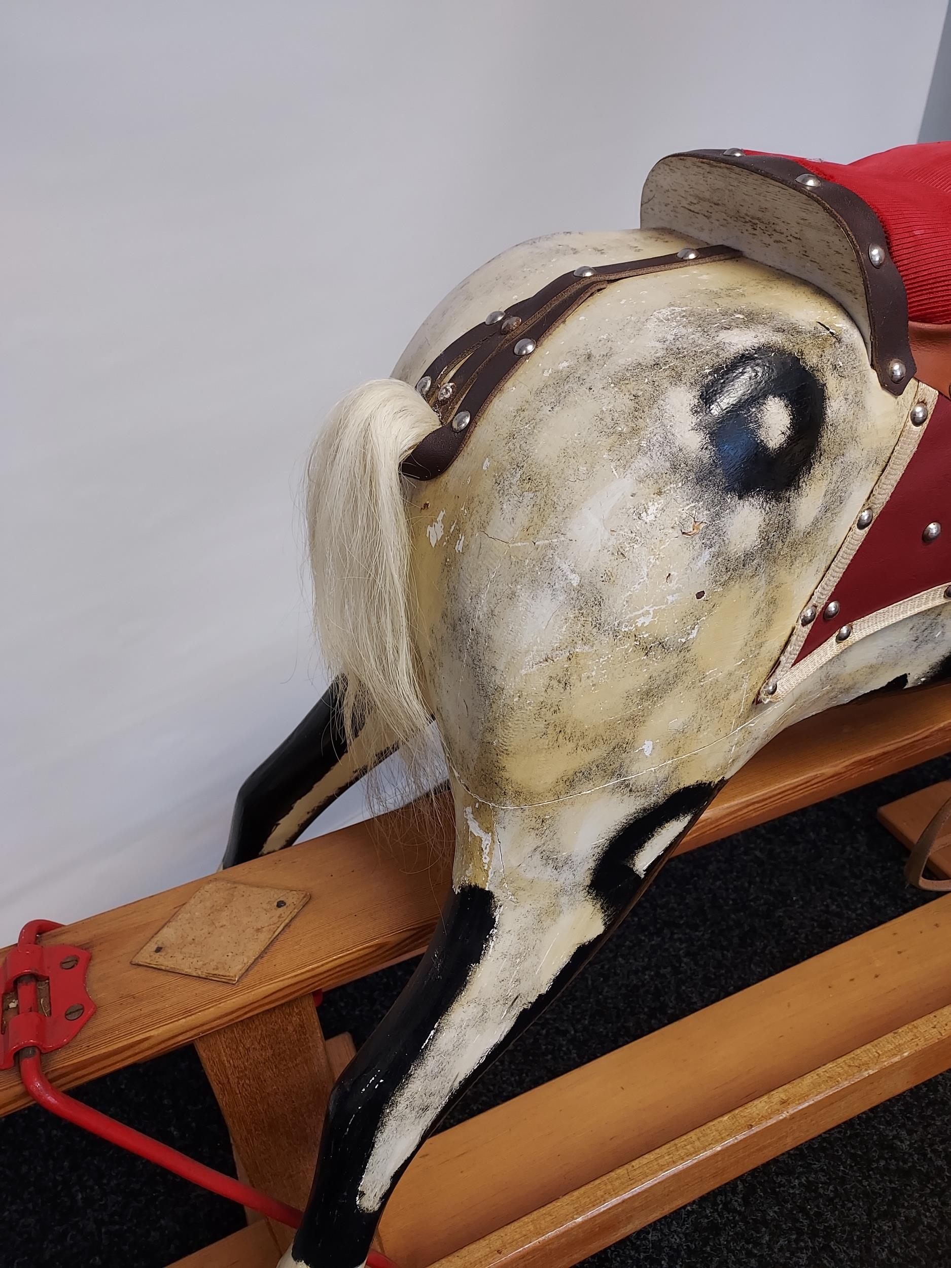 A 19th century wood and hand painted rocking horse, fitted with horse hair main and tail. [118cm - Image 7 of 8