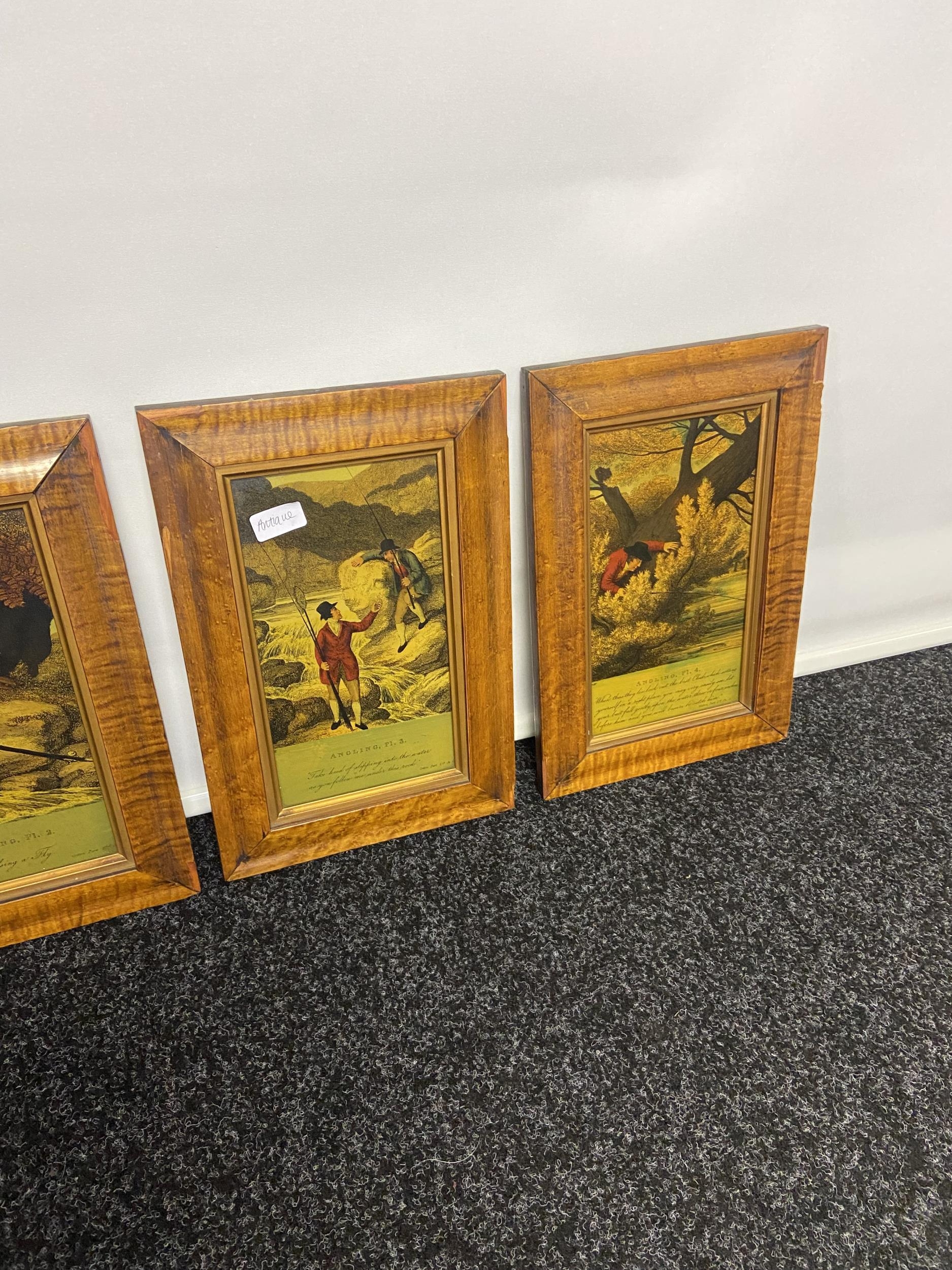 A Lot of four antique 18th/ 19th century four part angling story, painted panels. Fitted within Bird - Image 3 of 7