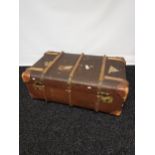 Vintage wooden bound travel trunk