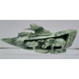 A Large and Heavy Chinese hand carved Jade corn detailed with elephants and bird to top. [As