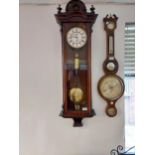 Antique Regulator wall clock. Comes with single weight, pendulum and key. [Runs for a short period