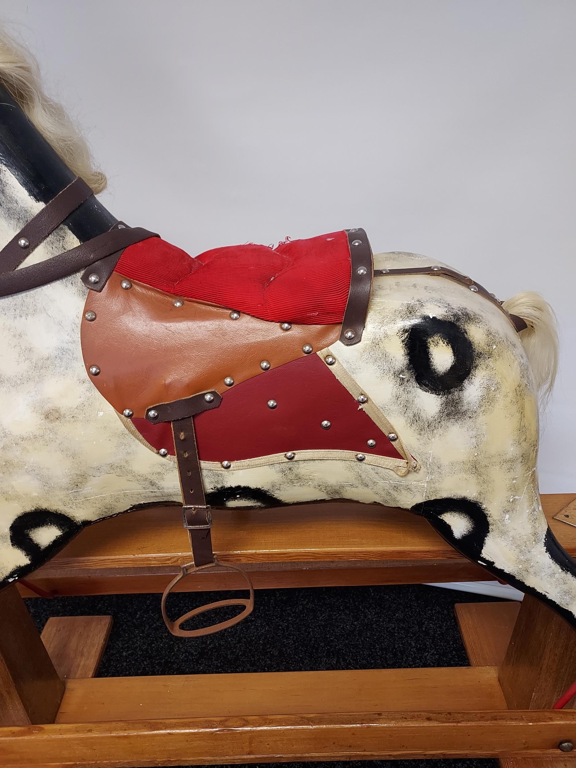 A 19th century wood and hand painted rocking horse, fitted with horse hair main and tail. [118cm - Image 3 of 8