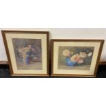B.H. Muir. Two Original still life watercolours of flowers with a jug and bowl. Signed by the
