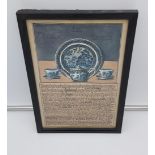 John N. Bonthron Original one of a kind watercolour of The Willow Pattern and a description of the