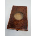 Antique Burr Walnut box with encased magnifying glass. [4x13x20cm]