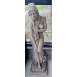 A Large and heavy concrete garden sculpture of a semi nude lady/ god figurine. [95cm in height]