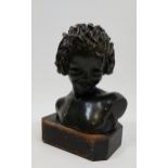 After Phoebe Stabler A Chalk bronze sculpture/ bust of a young girl. Sat upon a wooden base.