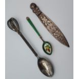 830 silver filigree spoon, Charles Horner Sterling silver and enamel spoon and 900 grade silver