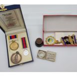 A Selection of military collectables to include The Kings Badge with box, Pingat Jasa miniature