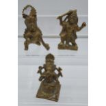 A Lot of three far eastern gilt brass/ bronze figurines