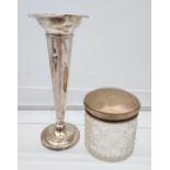 A Birmingham silver fluted vase together with a Birmingham silver top preserve pot.