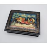 A Vintage Russian Lacquered hand painted trinket box.