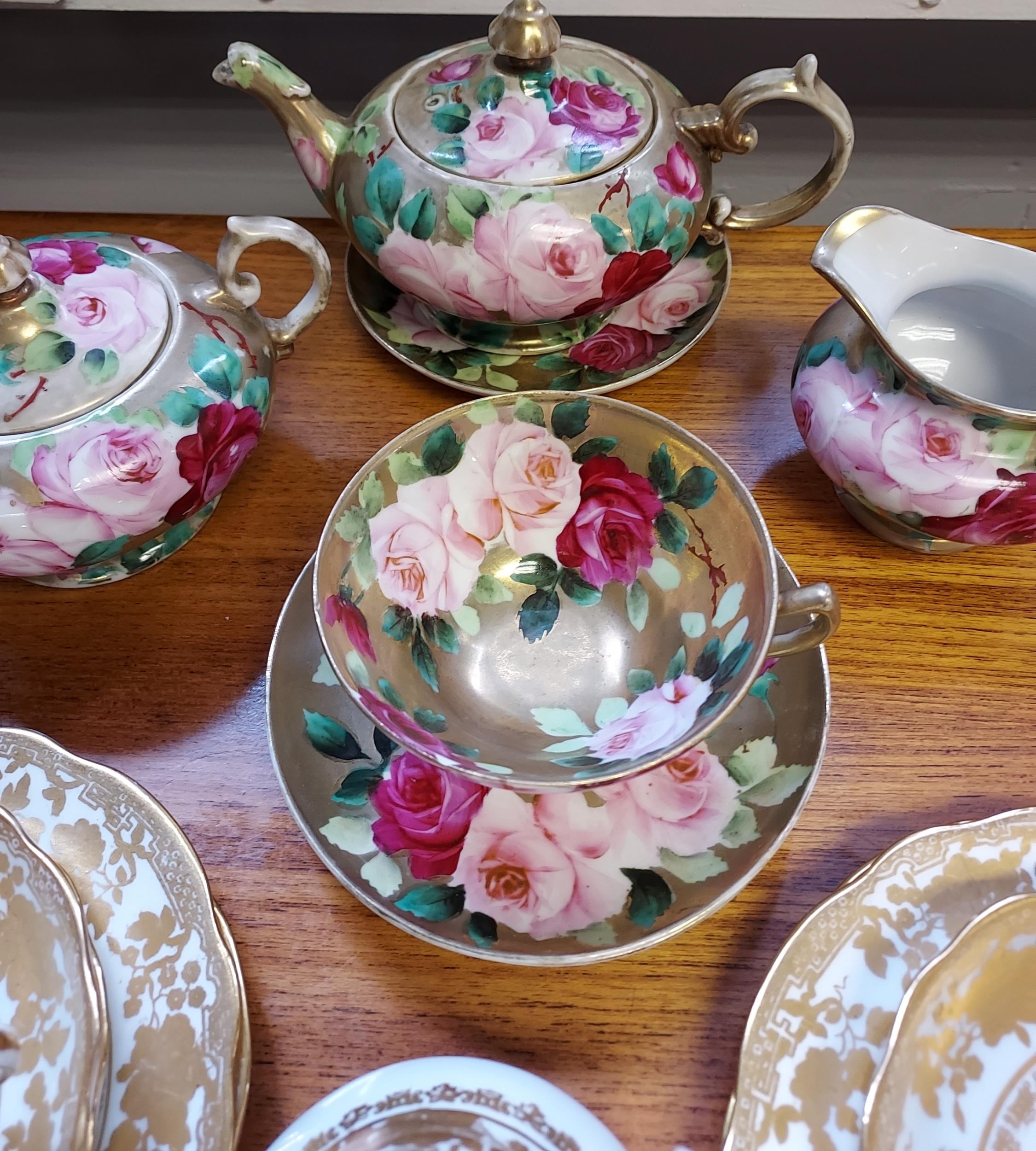 A 10 Piece Hammersley & co part tea set together with a hand painted Victorian rose design tea - Image 4 of 6