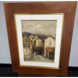 An original oil painting on canvas depicting Italian town buildings. Details to the back of Art Work