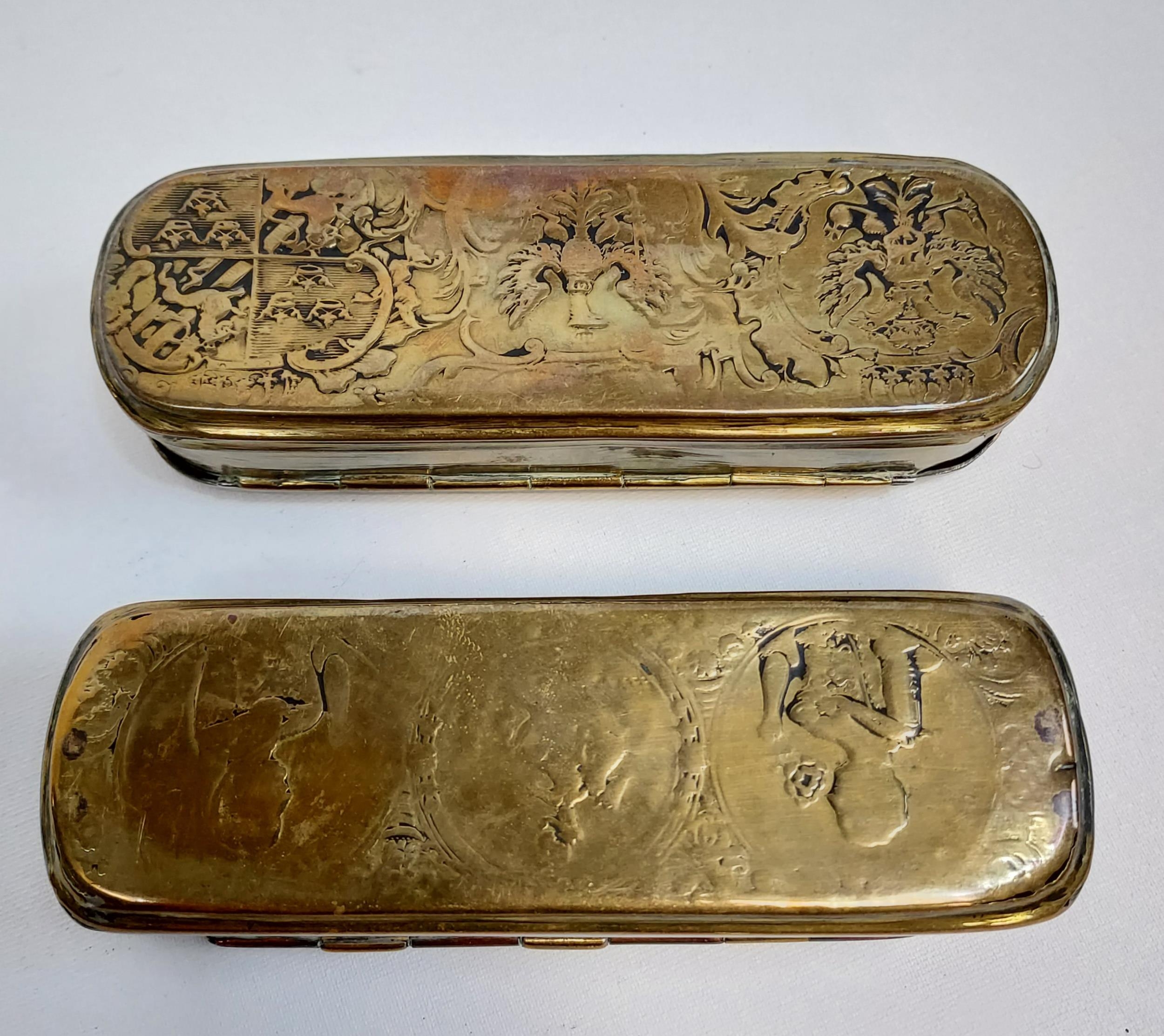 Two 19th century Brass and copper ornate lidded boxes. Possibly for snuff. - Image 3 of 4