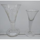 A Georgian Jacobite Fiat twist stem wine glass, together with a Georgian drinking glass. [Fiat- 20cm