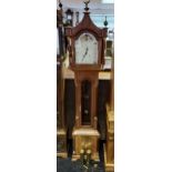 A Reproduction grandfather clock. Comes with weights, pendulum and key. [220cm in height]