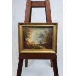 Antique oil painting on board depicting landscape and windmill scene, Signed & named to the frame