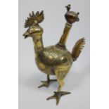A Rare 19th century heavy gilt brass ornate tea pot, in the form of a cockerel. [32cm in height]