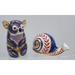 Two Royal Crown Derby figures, Kola and snail.