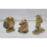 Three Beswick Beatrix Potter figurines, 'Mr Jeremy Fisher, Mr Alderman Ptolemy and Sir Isaac Newton'