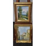 A Lot of two oil paintings on canvas, depicting Venice canal and building scene signed J Leyland and