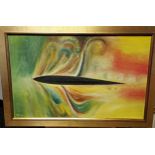 S. Wilson Original oil painting depicting abstract art. Fitted within a gilt frame.