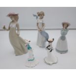 A Lot of three Nao lady figurines together with two Coalport lady figurines