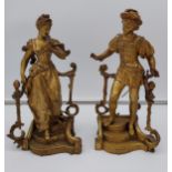 A Pair of Antique gilt painted bronze figurines, Cinderella and prince charming. No Signatures. [