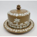 A Large 19th century Wedgwood style cheese dish, detailed with vines, animals and barley stack