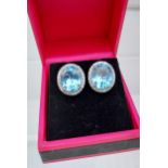 A pair of silver blue topaz and CZ earrings 15MM in length]