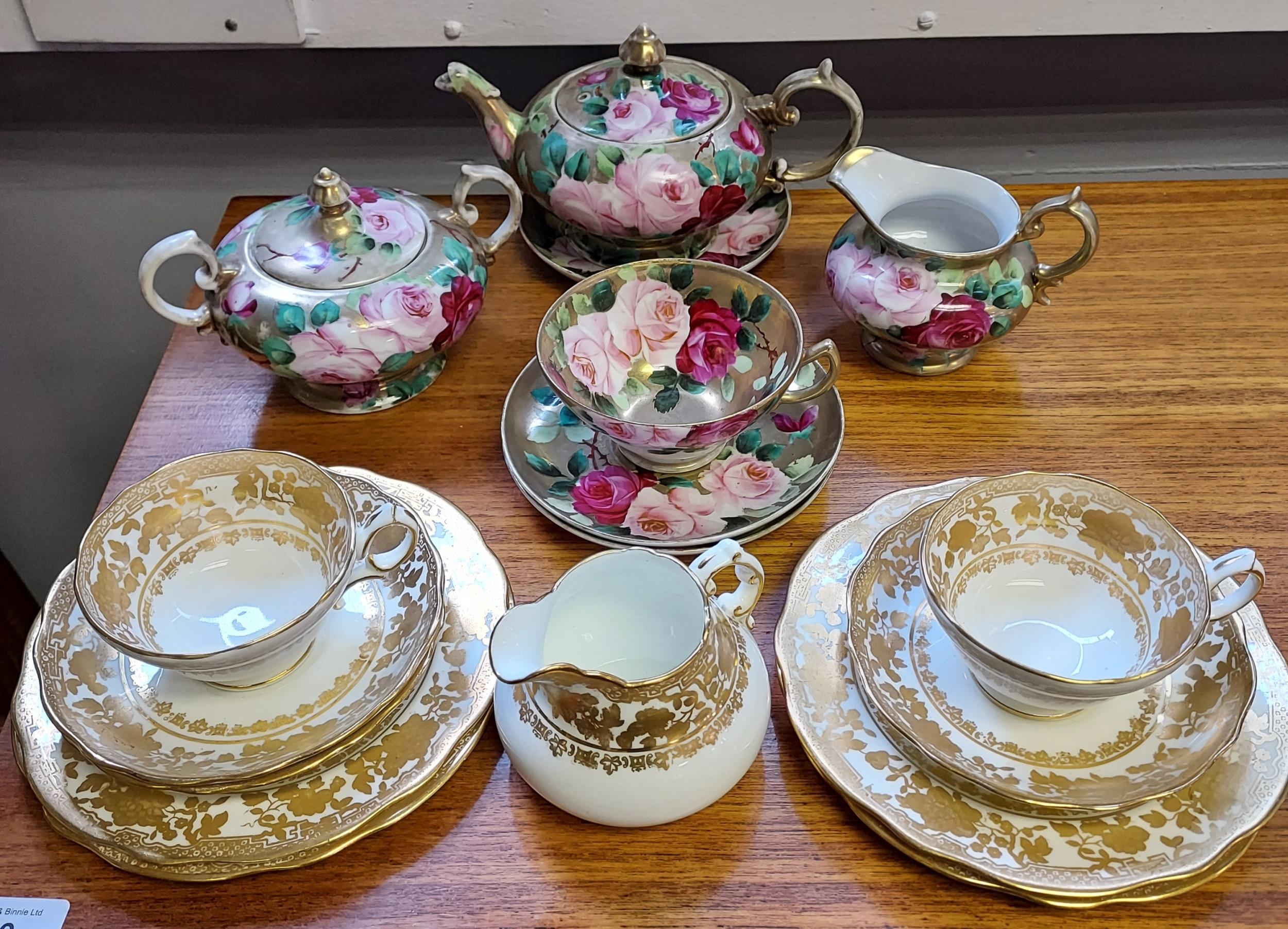 A 10 Piece Hammersley & co part tea set together with a hand painted Victorian rose design tea