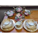 A 10 Piece Hammersley & co part tea set together with a hand painted Victorian rose design tea