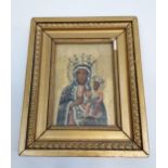 Antique hand painted religious icon on wood, fitted within a gilt frame. [20x16.5cm- frame]