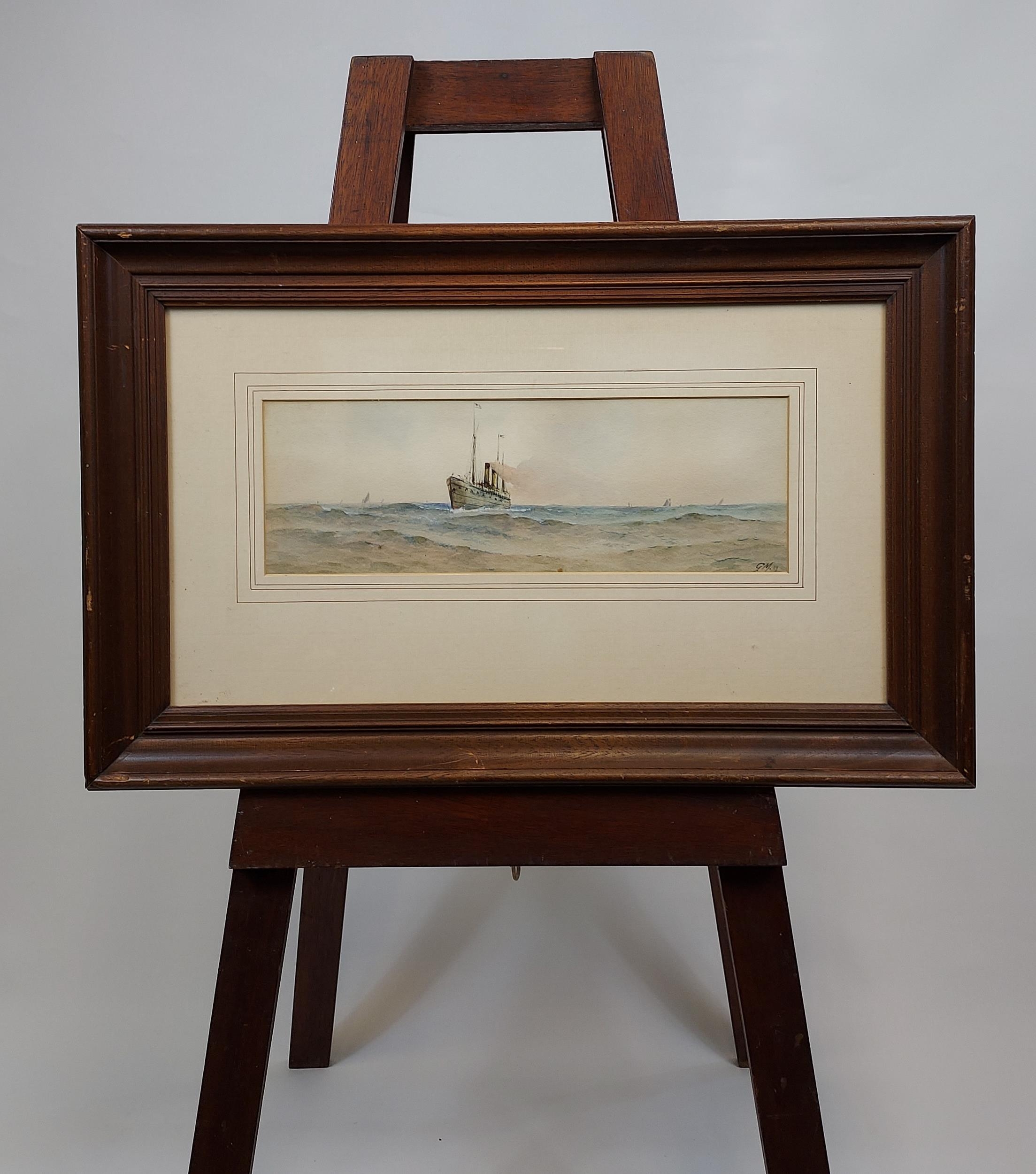 Garmin Morris [G.M] Original watercolour depicting steam ship. [40x63cm]