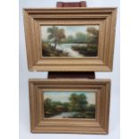 A Pair of 19th century oil paintings on board depicting river scenes, fitted within moulded gilt