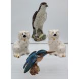 Beswick wally dogs, Beswick osprey bird decanter and Beswick kingfisher figure.