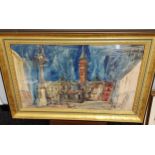 An original watercolour depicting town building. Signed by the artist.