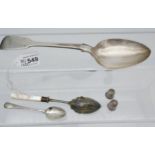 A Selection of silver hall marked items to include large serving spoon, Two thimbles, tea spoon