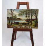 A 19th century unframed oil painting on canvas depicting loch shore scene. Signed Walt Maxwell- 86'.