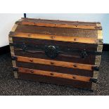 Antique Wooden bound steamer trunk. [53x68x43cm]