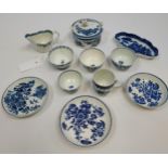 A Collection of English blue and white porcelain 18th century. Variously marked, Comprising