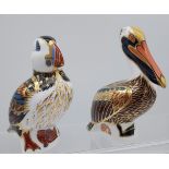 Two Royal Crown Derby Bird figures, Pelican and Puffin.